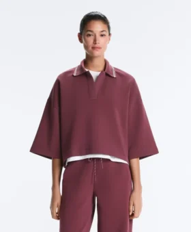 Felpa polo in misto cotone con maniche larghe