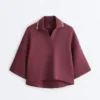 Felpa polo in misto cotone con maniche larghe