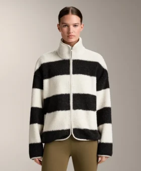 Giacca bomber in finta pelle di montone a righe