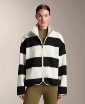 Giacca bomber in finta pelle di montone a righe
