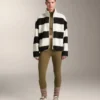 Giacca bomber in finta pelle di montone a righe