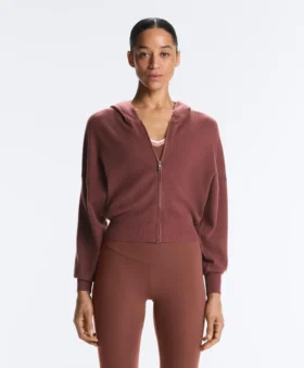 Giacca con cappuccio in maglia a costine