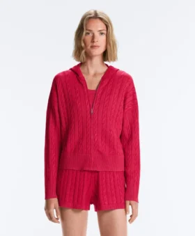 Giacca con cappuccio in maglia a trecce lavata