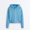 Giacca con cappuccio in maglia a trecce lavata
