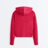 Giacca con cappuccio in maglia a trecce lavata