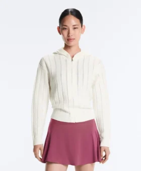 Giacca con cappuccio in maglia traforata