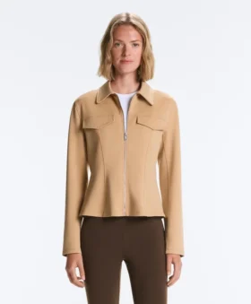Giacca con peplo effetto neoprene e bordi a costine