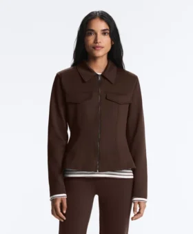 Giacca con peplo effetto neoprene e bordi a costine