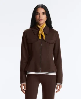 Giacca con peplo effetto neoprene e bordi a costine