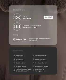 Giacca da sci Primaloft® super slim fit idrorepellente