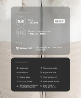 Giacca imbottita da sci Primaloft® a blocchi di colore, vestibilità super slim e resistente all’acqua