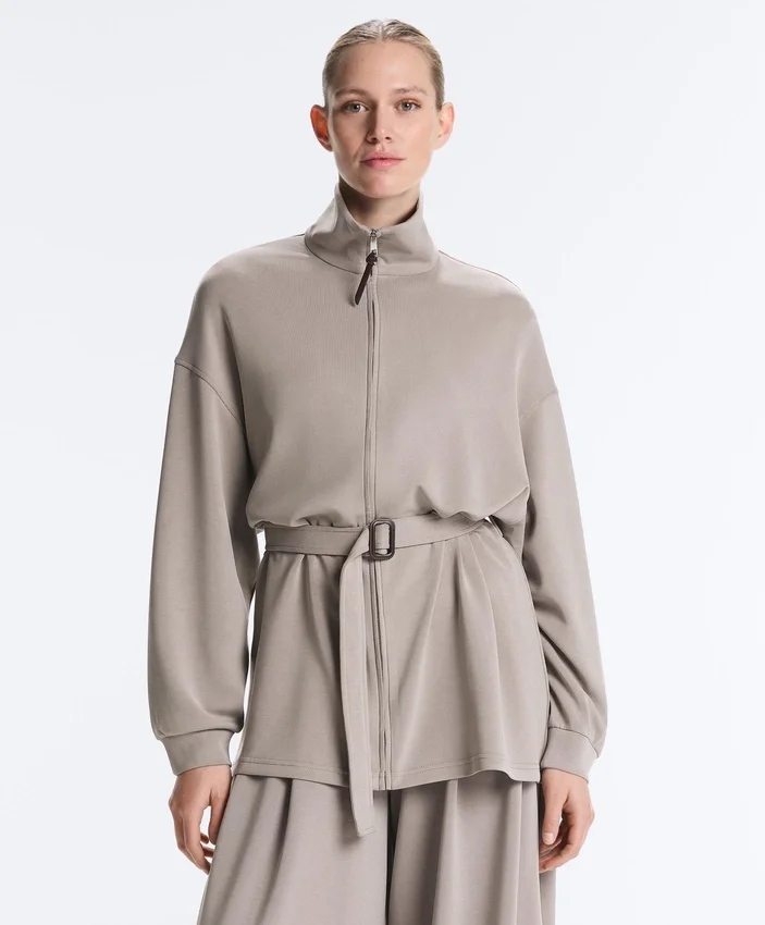 Giacca lunga a corsetto con cintura in modal Soft Touch Giacca lunga a corsetto con cintura in modal Soft Touch