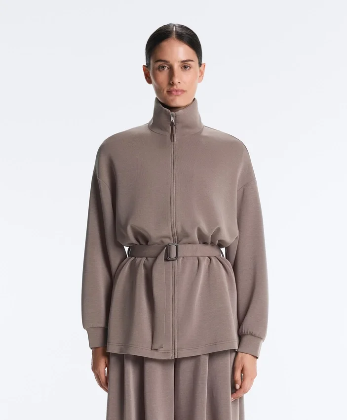 Giacca lunga a corsetto con cintura in modal Soft Touch Giacca lunga a corsetto con cintura in modal Soft Touch