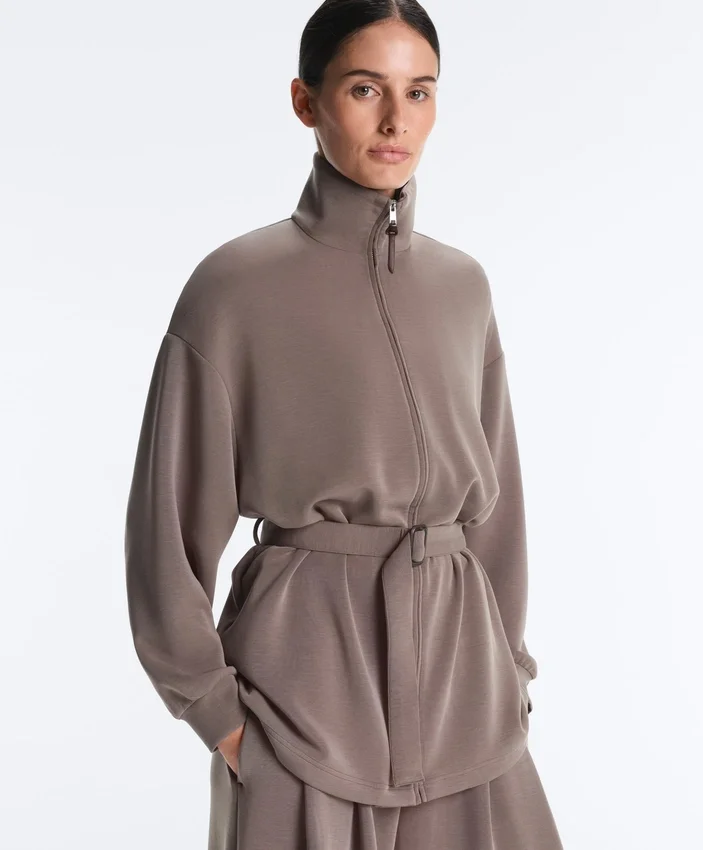 Giacca lunga a corsetto con cintura in modal Soft Touch Giacca lunga a corsetto con cintura in modal Soft Touch