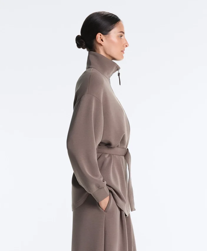 Giacca lunga a corsetto con cintura in modal Soft Touch Giacca lunga a corsetto con cintura in modal Soft Touch