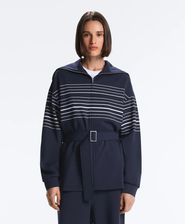 Giacca lunga a righe marinare in modal Soft Touch Giacca lunga a righe marinare in modal Soft Touch