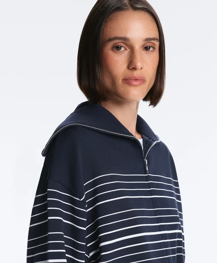 Giacca lunga a righe marinare in modal Soft Touch Giacca lunga a righe marinare in modal Soft Touch
