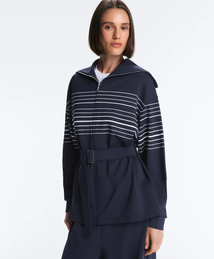 Giacca lunga a righe marinare in modal Soft Touch Giacca lunga a righe marinare in modal Soft Touch