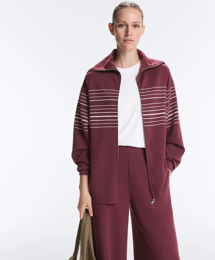 Giacca lunga a righe marinare in modal Soft Touch Giacca lunga a righe marinare in modal Soft Touch