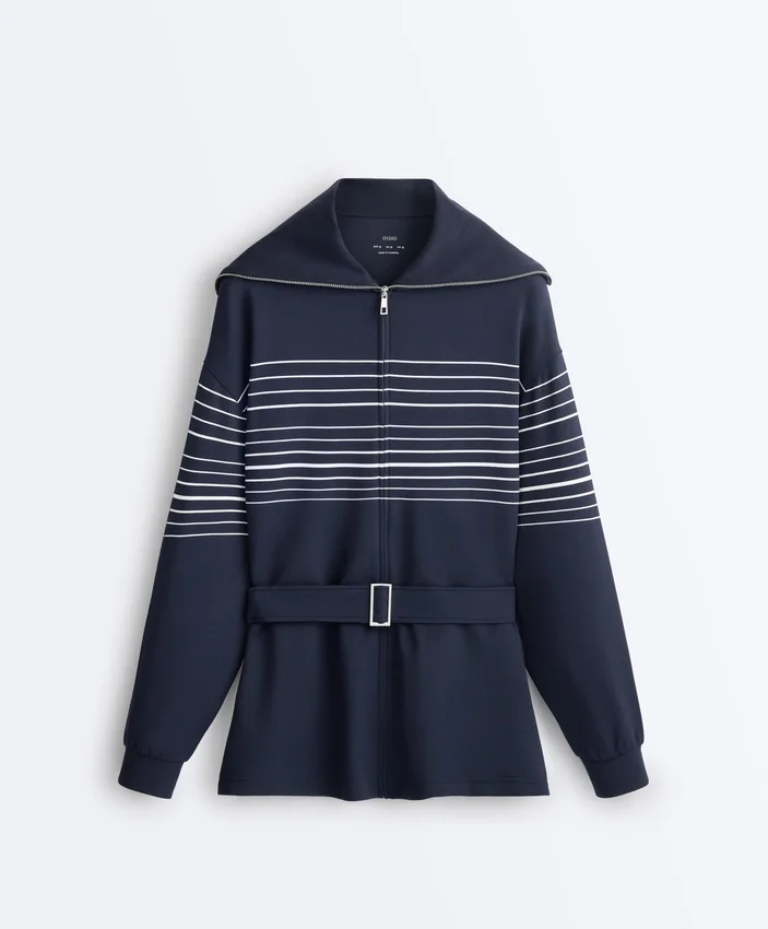 Giacca lunga a righe marinare in modal Soft Touch Giacca lunga a righe marinare in modal Soft Touch