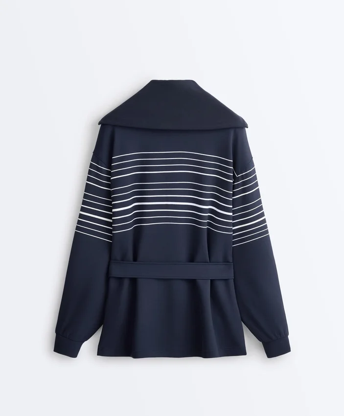 Giacca lunga a righe marinare in modal Soft Touch Giacca lunga a righe marinare in modal Soft Touch