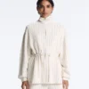 Giacca lunga gessata con vita regolabile e modal Soft Touch Giacca lunga gessata con vita regolabile e modal Soft Touch