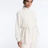 Giacca lunga gessata con vita regolabile e modal Soft Touch Giacca lunga gessata con vita regolabile e modal Soft Touch
