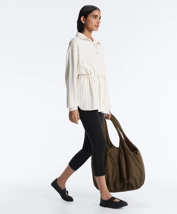 Giacca lunga gessata con vita regolabile e modal Soft Touch Giacca lunga gessata con vita regolabile e modal Soft Touch
