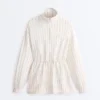 Giacca lunga gessata con vita regolabile e modal Soft Touch Giacca lunga gessata con vita regolabile e modal Soft Touch