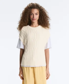 Gilet a maglia intrecciata con scollo rotondo