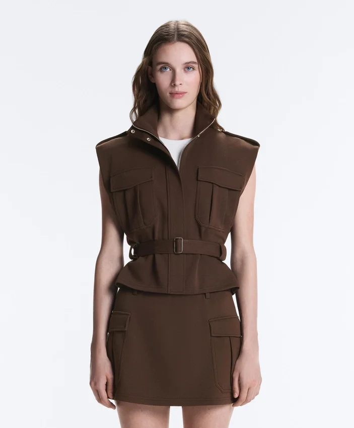 Gilet utility in piqué con cintura in cotone Gilet utility in piqué con cintura in cotone