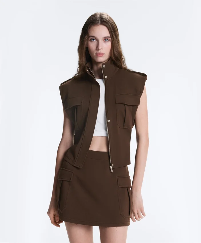 Gilet utility in piqué con cintura in cotone Gilet utility in piqué con cintura in cotone