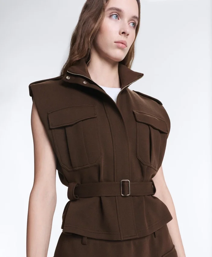 Gilet utility in piqué con cintura in cotone Gilet utility in piqué con cintura in cotone