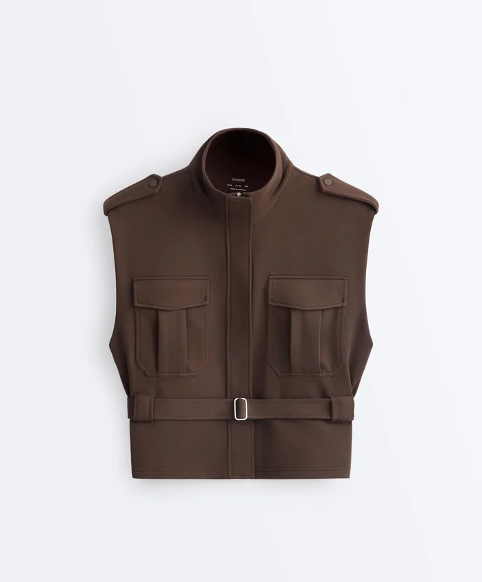 Gilet utility in piqué con cintura in cotone Gilet utility in piqué con cintura in cotone