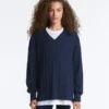 Maglione con scollo a V in maglia a trecce 100% cotone