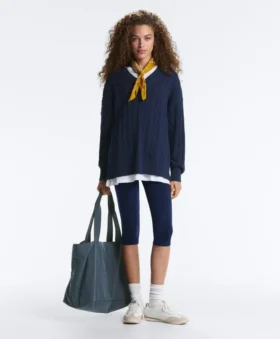 Maglione con scollo a V in maglia a trecce 100% cotone