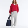Maglione con scollo a V in maglia a trecce 100% cotone