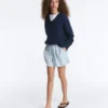 Maglione con scollo a V in maglia a trecce 100% cotone