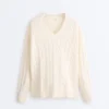 Maglione con scollo a V in maglia a trecce 100% cotone