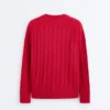 Maglione con scollo a V in maglia a trecce 100% cotone