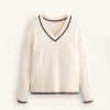 Maglione in maglia a trecce con scollo a V