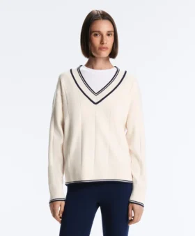 Maglione in maglia con scollo a V a contrasto