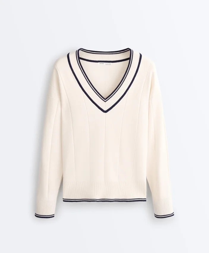 Maglione in maglia con scollo a V a contrasto Maglione in maglia con scollo a V a contrasto