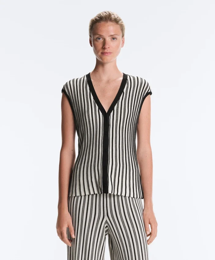 Maglione senza maniche a righe con scollo a V Maglione senza maniche a righe con scollo a V