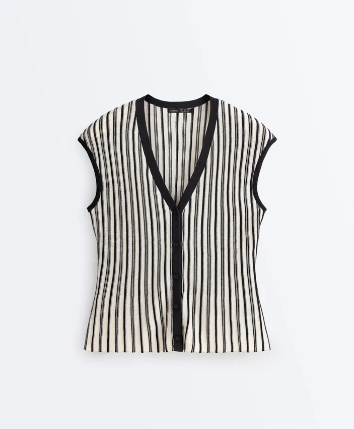 Maglione senza maniche a righe con scollo a V Maglione senza maniche a righe con scollo a V