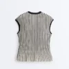 Maglione senza maniche a righe con scollo a V Maglione senza maniche a righe con scollo a V