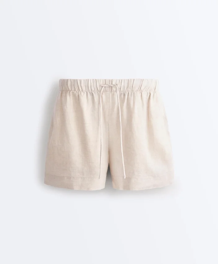 Pantaloncini a vita media in 100% lino Pantaloncini a vita media in 100% lino