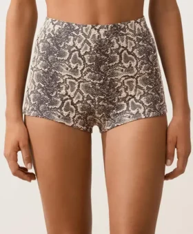 Pantaloncini da bikini a vita alta con stampa serpente