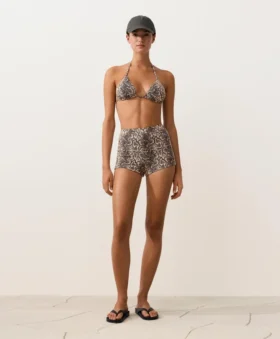 Pantaloncini da bikini a vita alta con stampa serpente