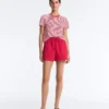 T-shirt a maniche corte in misto cotone a righe, vestibilità regolare